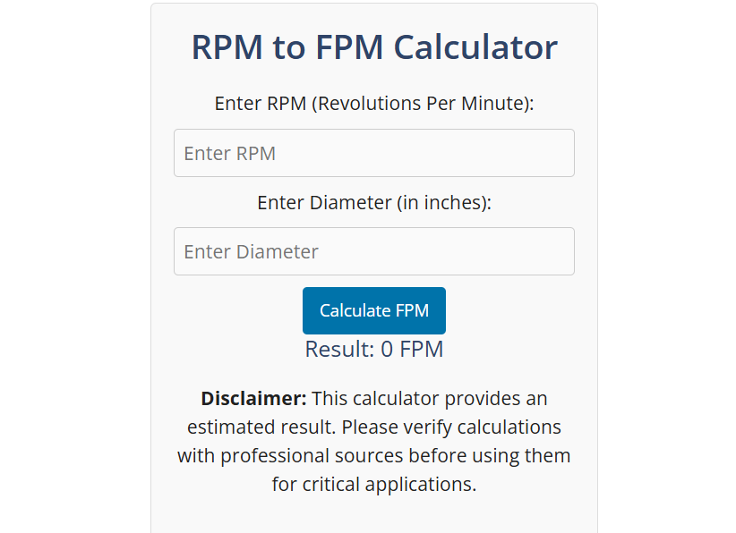 Feet Per Minute To Rpm Calculator