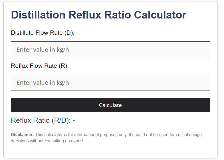 Distillation Reflux Ratio Calculator